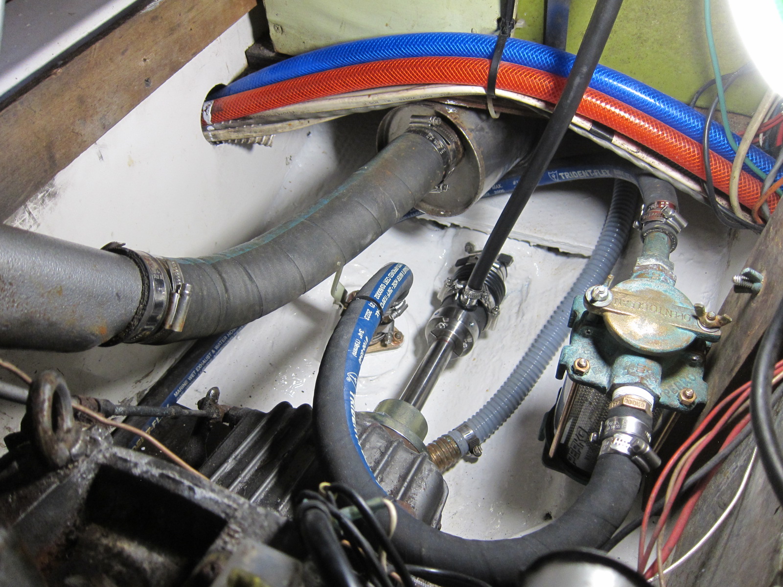 All finished. New thru-hull, propeller shaft, driplesss seal and rebuilt sea strainer.