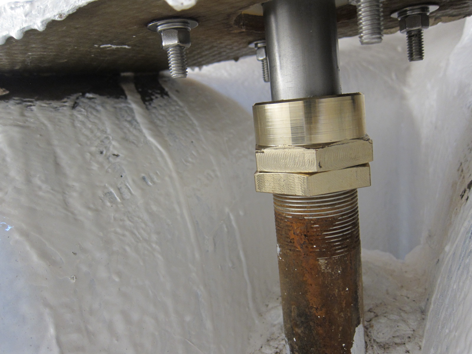 A new rudder packing nut was machined from nickel aluminum bronze.