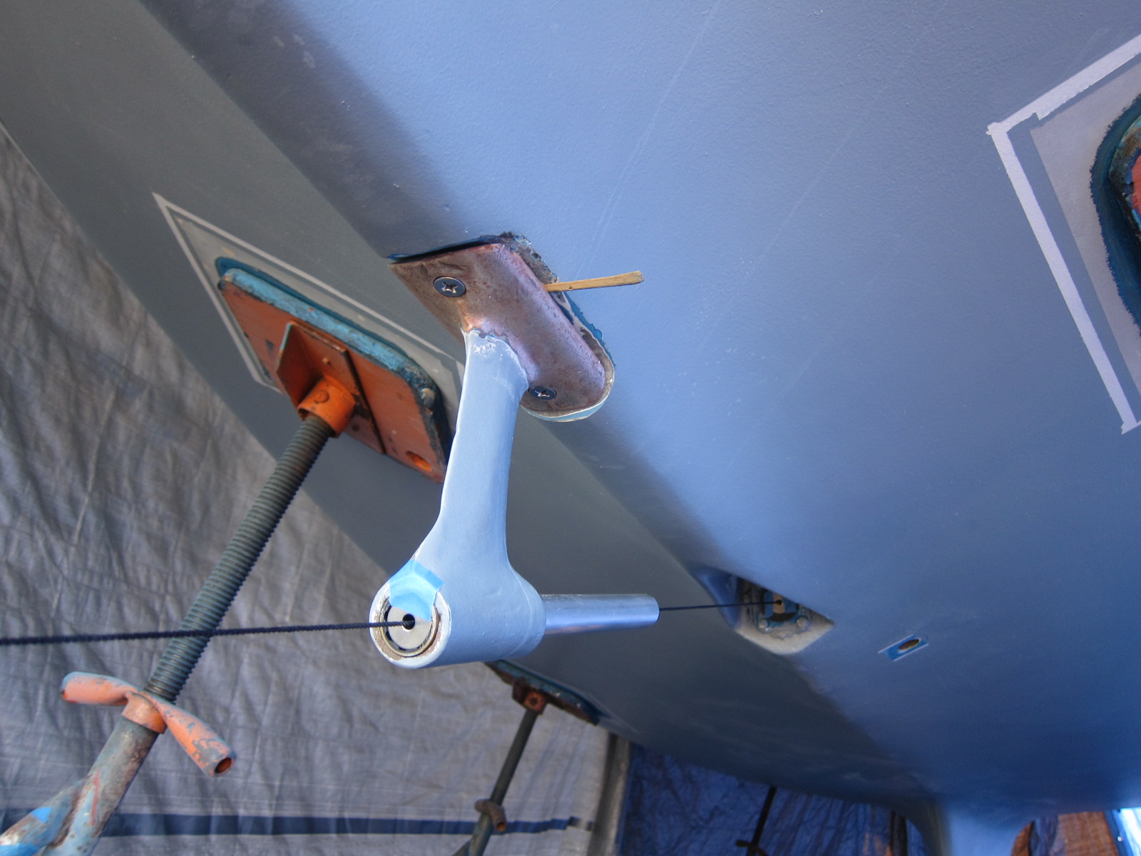 Strut aligned using the string. Ready for expoxy shims.